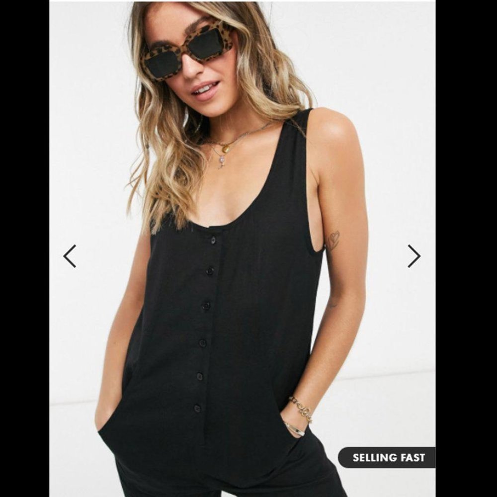 Asos Design Button Front Linen Minimal Jumpsuit O… - image 2